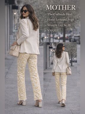 MOTHER The Curbside Heel Fray Straight Leg Jeans Sz 28 Floral Leopard Print NWOT